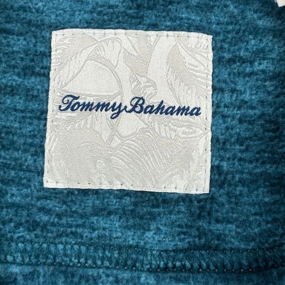 Tommy Bahama Pullover Quarter Zip Mens XXL Teal Blue Space Dye Marlin Knit